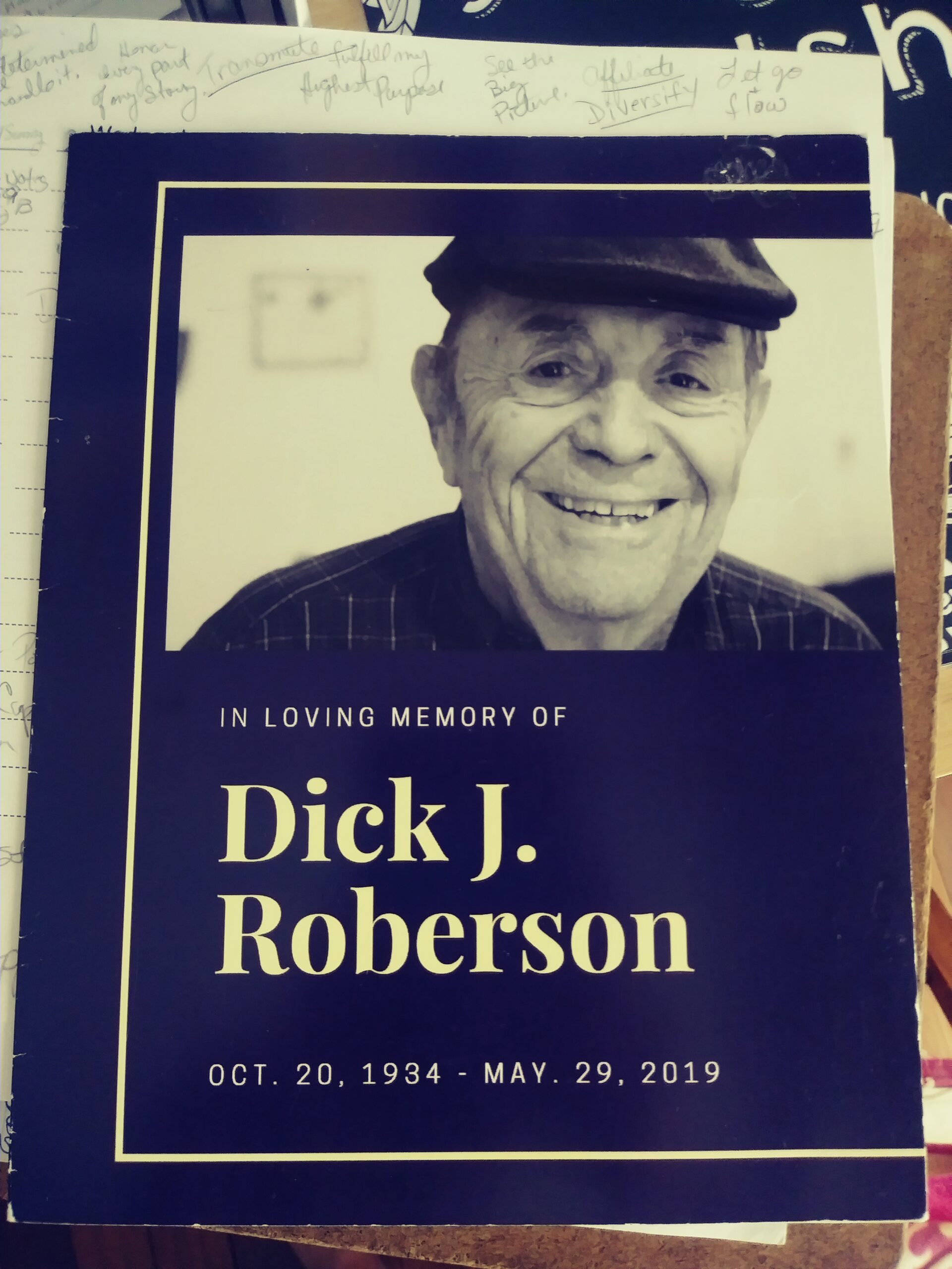 Memorial card for Dickie J. Roberson October 1934 - 2019