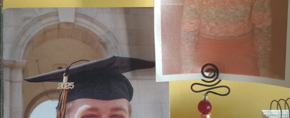 photo of a young graduate alongside a photo of little girl